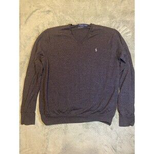 Polo Ralph Lauren Sweater Mens XL Grey Merino Wool Washable V-Neck Pullover